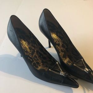 Dolce And Gabbana black leather zipper stilettos